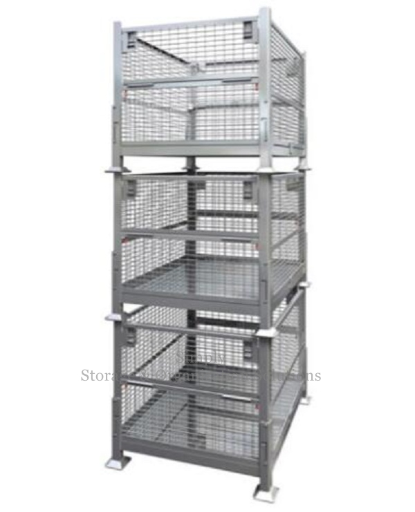 Collapsible Rigid Wire Container with Dual Drop Gate Stackable 3 High