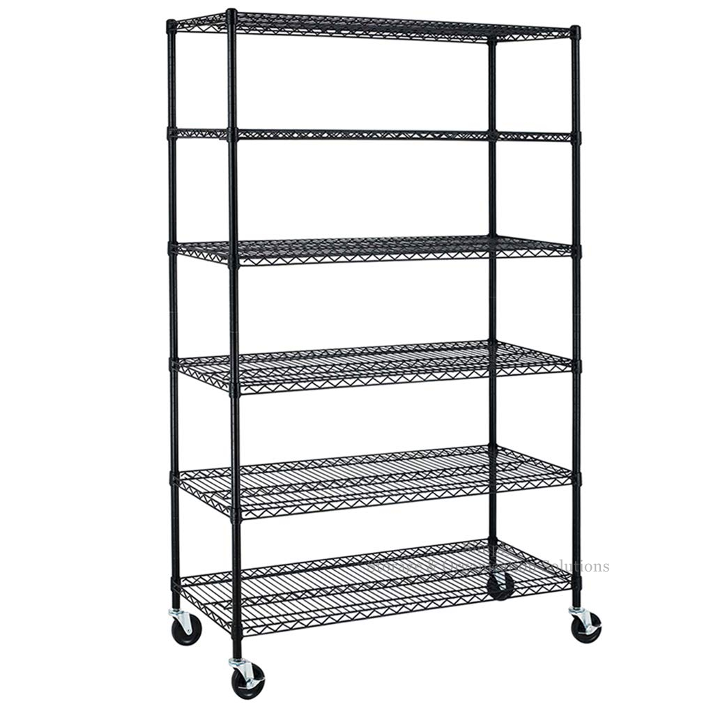 Black Mobile Shelf Organizer 6-Tier Height Adjustable Utility Steel Wire Unit in Supermarket
