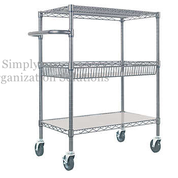 3-Tier Steel Wire Multipurpose Basket Chrome Shelf Adjustable Storage Utility Cart 21"W X 14"D X 36"H