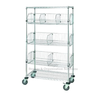 5-Layer Stationary Wire Basket Shelving Unit with 7 Baskets Chrome Finish Restaurant Shop