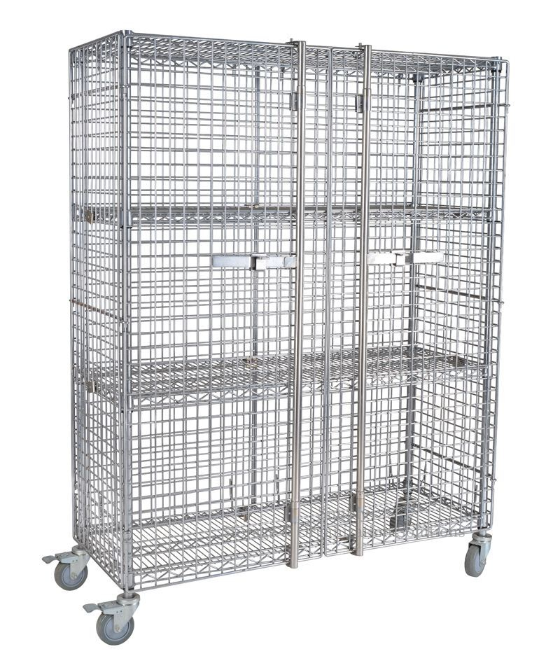 Two Doors Galvanized Metro Wire Security Cage Cart Material Storage 