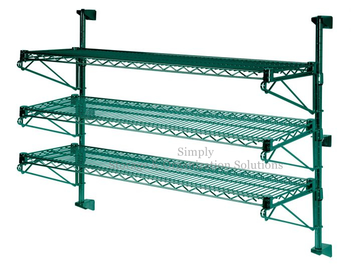 3 Tier Green Coated Wall Mounted, Wall Mounted Wire Shelving